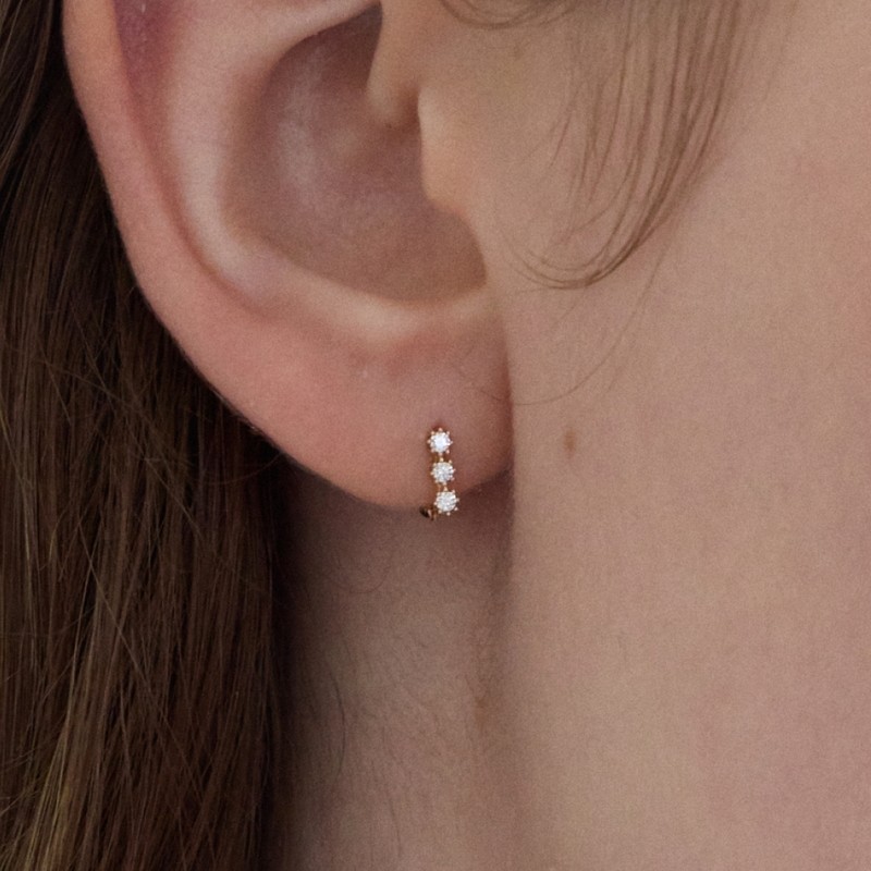 14k triple cubic mini one touch ring earrings color /