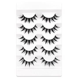 Falsche Wimpern Manga Wimpern Wet Look D-curl Cat-Eye Japanese Style Cosplay Spiky Anime Lashes 20mm Long Dramatic Thick Faux Mink Doll Eyelash Wispy Individual Clusters 5 Paare Pack(AL01)