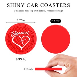 KVAEY 2 PCS Car Cup Holder Coaster, 2.76 Inch Anti Slip Vehicle Drink Mat with Cute Blessed Cross and Heart, Shockproof Cup Holder Coaster for Most Cars, Universal Car Accessories (Red)