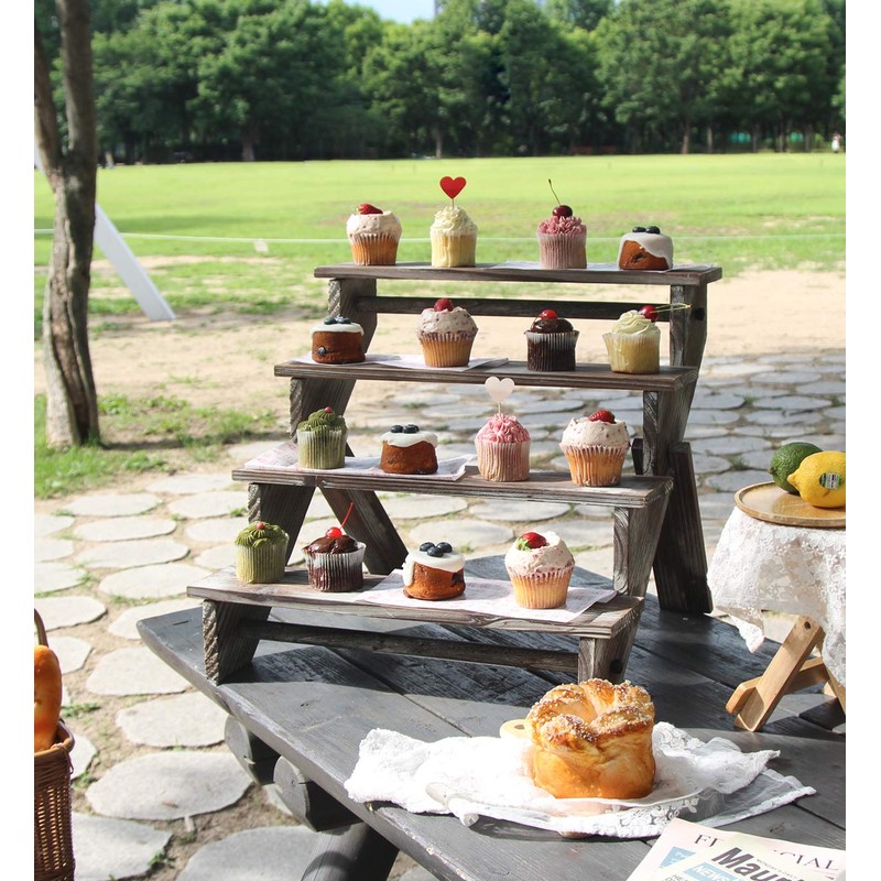 J JACKCUBE DESIGN Rustic Wood Display Stand, 4 Tier Cupcake