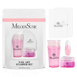 MelodySusie French Nail Stamper, Nail Stamper Kit, Silicone Nail Stamp, Long and Short Stampers with Scrapers, 4PCS Nail Stamper Tool for French Manicure DIY Home Nail Design Salon, Pink