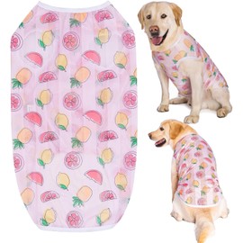 Kukaster Pet Dog Shirts Anti-Licking Thin Cool Breathable Mesh Summer Clothes for Large Dogs Pink Fruit 7XL
