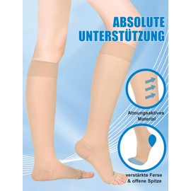 Evolyline Compression Stockings Women Men 18-22 mmHg Class 1, Calf Support Stockings, Compression Socks, Thrombosis Stockings, Graduated Support, Edema, Open Toe Beige, M