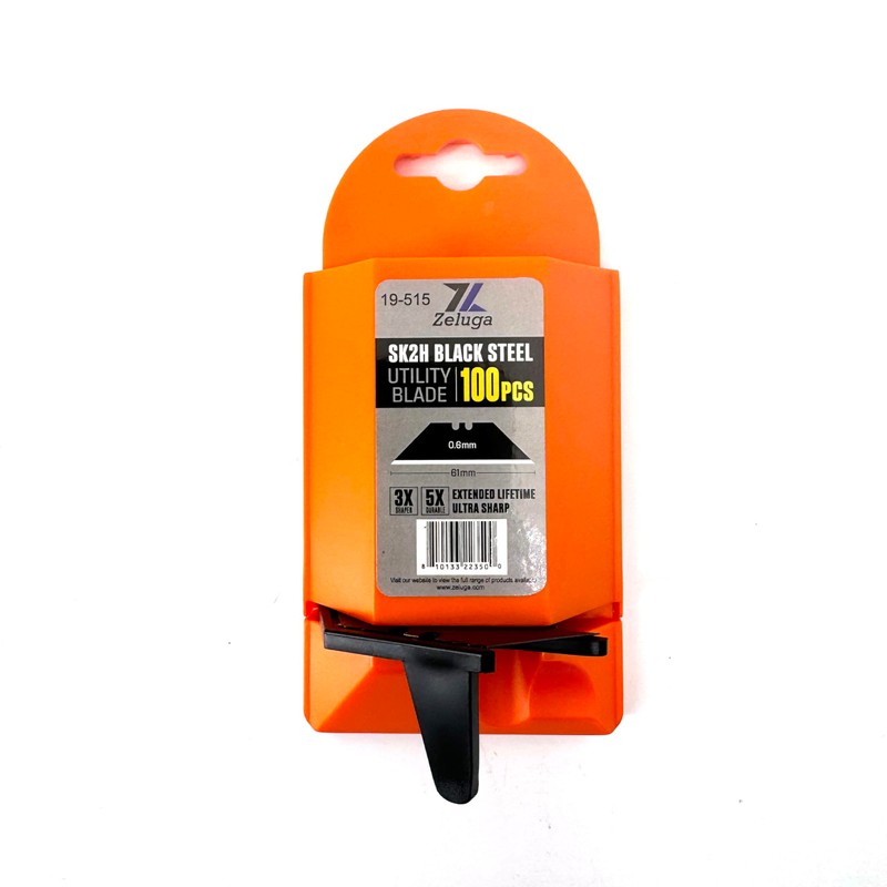 Zeluga 19-515 Utility Knife Blades With Dispenser, 100pcs, SK2H Laser
