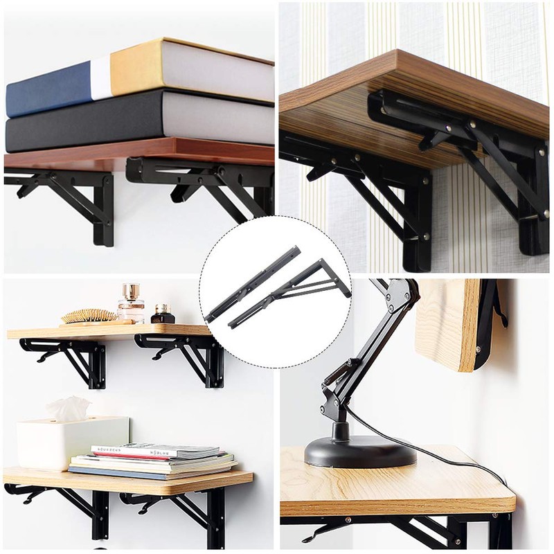 Folding Shelf Brackets 25cm, 2pcs Heavy Duty Metal Collapsible Shelf