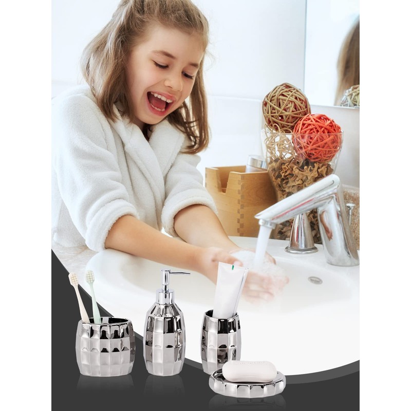 Silver Bathroom Accessory Set, Mosaic Ceramic Bathroom Accessories Set Include