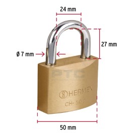 Hermex CHB-63L Iron padlock 63 mm long hook in blister