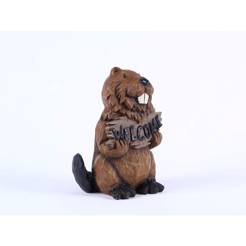 Hi-Line Gift Ltd. 12" H Beaver Holding Welcome Sign Garden