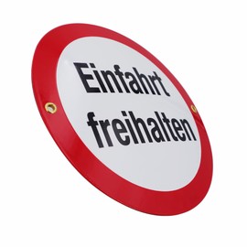 Sosenco Einfahrt freihalten Schild – Kreis 20 cm – Keramik Emaille – Wetterfest – Blechschild – Emailschild – Parken verboten