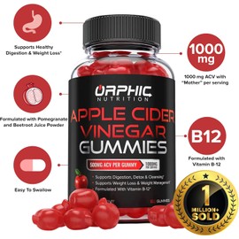 Apple Cider Vinegar Gummies - 1000mg - Formulated to Support Normal Energy Levels & Gut Health - Supports Digestion, Detox & Cleansing - ACV Gummies W/VIT B12, Beetroot (60 Count)