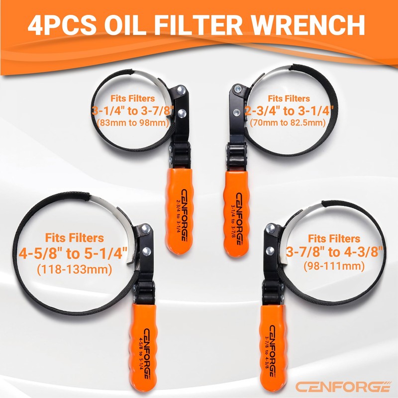 CENFORGE 8PC Oil Filter Wrench Set with Swivel Oil Filter