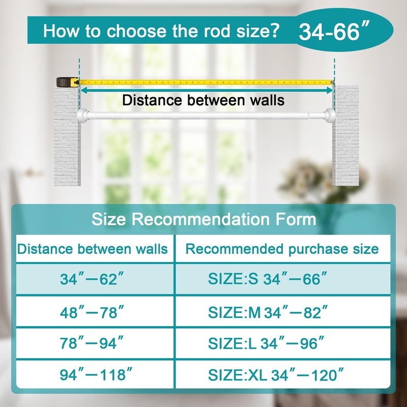 YNL Tension Curtain Rod 34-66 inches-Never Rust, Non-Slip, No Drill