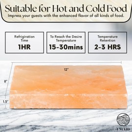 UMAID Himalayan Salt Block For Grilling, Cooking, Cutting and Serving,12X8X1.5 Food Grade Himalayan Pink Salt Stone on Stainless Steel Plate & Recipe Booklet, Unique Gifts for Men, Women, Chef, Cooks