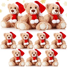 Skylety 10 Pieces Christmas Bears Soft Plush Toy Stuffed Animals Cute Bears for Kids Boys Girls Xmas Holiday Birthday Valentine's Day Baby Shower Bears Party Favor(Khaki)