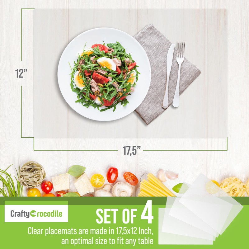 CraftyCrocodile Clear Plastic Placemats Set of 4 - Vinyl Table