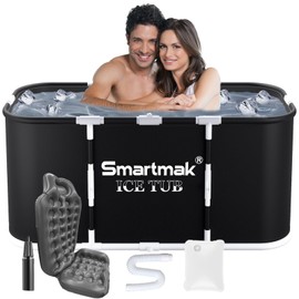 Smartmak Ice Bath Tub with Cover, Portable XL Large Cold Plunge Tub for Athletes, Cold Water Pod Tub Therapy and Recovery, Cold Immersion Training Baths at Home Outdoor Plunge Pool, Black