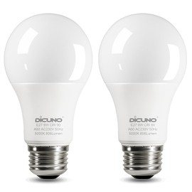 DiCUNO 9W E27 LED Bulb Replaces 60W, 5000K Cool White, 806lm, A60 Matt Edison Bulb, CRI 90, 220° Beam Angle, Flicker-Free, Non-Dimmable, 230V Energy Saving Bulb, Pack of 2