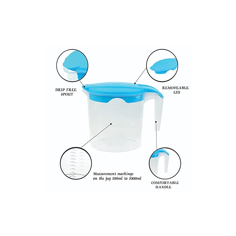 6 x Jugs 1 Litre Fridge Door Plastic Jug -
