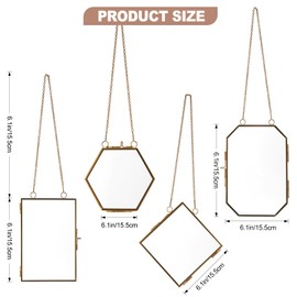 Pressed Flower Glass Picture Frames Hanging Frame Gold Floating Photo Frame Clear Horizontal Vertical Frames with Chain for Gallery Vintage Artwork Display (5 Sets, Dried Flowers Are Not Included)