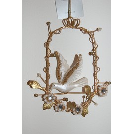 Gisela Graham Christmas Decoration Resin Dove On Gold Wire Nest