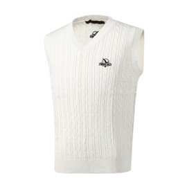 HONOR GOLF Men's V-Neck Knit Golf Vest, 100% Cotton, Plain, Warm, Thick, Cold Protection, Autumn, Autumn, Autumn, white (off-white)