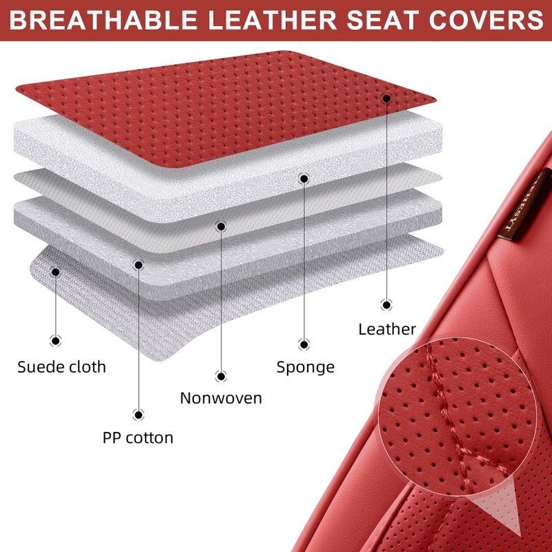TIEHESYT Martha Red Car Seat Covers Front Pair, Breathable Leather