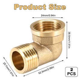 Pack of 2 Brass Angle 90 Degrees, 3/4 Inch Female Thread x Male Thread, DN20 Pipe Angle Elbow, 90° Bend, Brass, 3/4 Inch IG/AG Sanitary Connectors Angle, Brass Elbow
