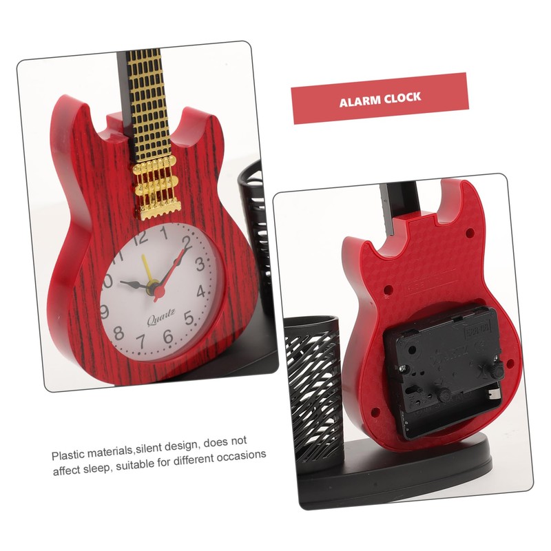 Levemolo Lifelike Violin Clock with Pen Holder Decorative Desktop Clock