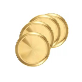 6 Platos De Acero Inoxidable,platos De Cena De 8 Pulgadas, reutilizables redondos de metal para cena, platos de camping, utensilios de cocina para bistec de barbacoa (8 inch 4PCS-Oro)