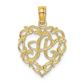 FJC Finejewelers 14k Yellow Gold a Script Initial in Heart Charm