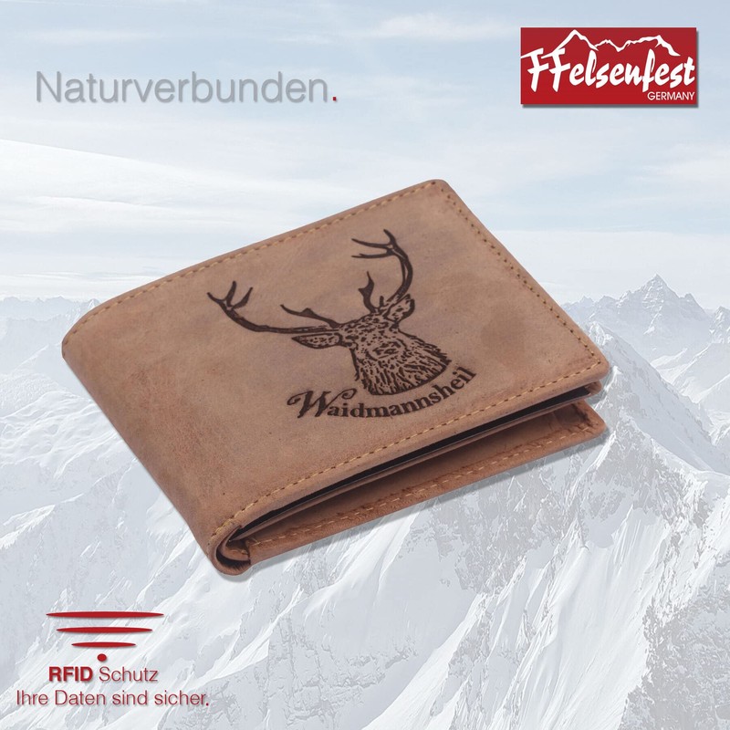 FFelsenfest Wallet with Engraving Hunting Deer Motif Waidmannsheil I RFID
