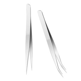 Samcos Precision Tweezers, Set of 2, Stainless Steel, DIY Crafts, Handmade, Nails, Plastic Models, Knobs, False Eyelashes, Electronic Crafts, etc. (Silver)
