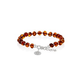 Genuine Amber Luxury Women’s Bracelet - Amber Jewelry with Silver Sterling - Premium Amber Beads Hand - Assembled in Europe - Cognac - 7 inches