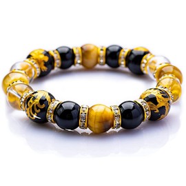 Kyozudou Power Stone, Natural Stone, Four Gods, Amulet, Evil Protection, Men's Bracelet, Blue Dragon, White Tiger, Suzaku, Basalt, 18 cm, Gemstone, Quartz