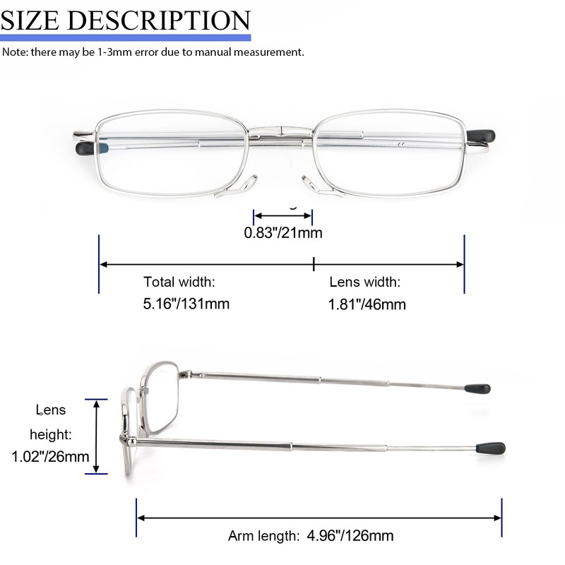 REAVEE 3 Pack Folding Reading Glasses with Keychain Compact Bags