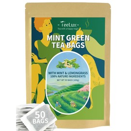TeeLux Mint Green Tea Bags, Green Tea with Peppermint, Spearmint, and Lemongrass, Caffeinated, 100% Real and Natural, 50 Count