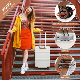 Kono Luggage Set 4 Piece Carry On Hardside Luggage with TSA Lock Spinner Wheels Lightweight PC+ABS Carry On Suitcase Cream White