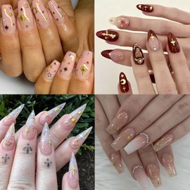 LBPEPAMZ 1000Pcs Mini Star Nail Art Charms Cute 3D Alloy Gold Star Nail Charms Metallic Retro Gold Cross Stars Nail Gems Nail Jewelry Nail Diamonds for Women Girls Acrylic Nails DIY Nail Art Decor