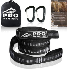 Pro Venture Hammock Straps and 2 Carabiners, 30+2 Loops, 1200lbs Breaking Strength (500lbs Rated) | 100% Non-Stretch, Lightweight, Portable Camping - Quick, Easy Setup | Heavy Duty + Tree Friendly