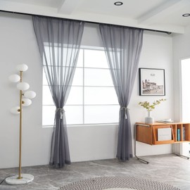 SpaceDresser - Paneles de cortina de gasa transparente con bolsillo para barra de tratamiento de ventana para cocina, recámara, sala de estar, cortinas de filtrado de luz solar, decoración semi del