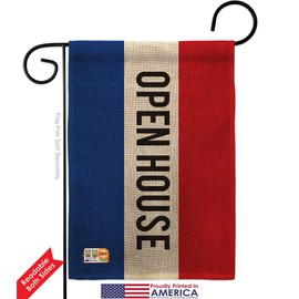 Americana Home & Garden GS140783-DB-03 Open House Burlap Special Occasion Merchant Impressions Decorative Vertical 13" x 18.5" Double Sided Flag Set Metal Fansy Wall Bracket Hardware