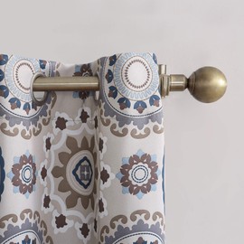 Sun Zero Nepal Global Medallion Print Blackout Grommet Curtain Panel, 40" x 84", Linen