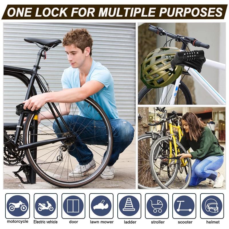 FITTOO Cable Lock 180CM, Combination Safety Code Lock, Multiple Using