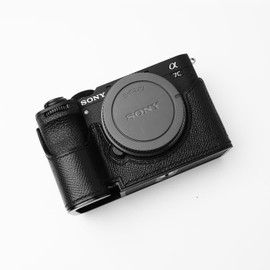 Compatible with Sony A7C Mark II α7C2 α7CR A7CR A7CR Camera Case Camera Cover Camera Bag Genuine Leather [Iborrys Pure Handcraft] Silver Cowhide Body + Metal Base Plate 2-in-1 Design (Black)