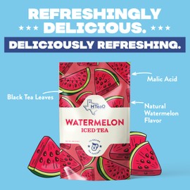 HTeaO Watermelon Black Tea – Texas-Style Flavored Iced Tea Bags for Summer – Instant Ice Tea Packets for Quick Brew - Loaded Tea Sachets Ready in 5 Minutes (8-Count, Makes 4 Gallons Total)