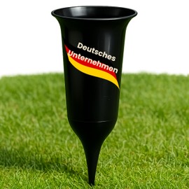 ELBKAISER – Schwarze Grabvase mit Erdspieß, Robuste Friedhofsvase für Grabgestaltung, Grabvasen zum Stecken mit Sockel & Einsatz für frische Blumen, wetterbeständig, ideal für den Friedhof