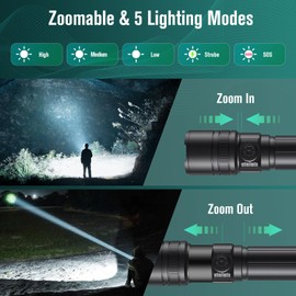 SuperFire Zoombare Taschenlampe LED Aufladbar,5 Lichtmodi Small Taschenlampen Aufladbar Extrem Hell,USB Aufladbar Wiederaufladbare,Wasserdicht Flashlight für Camping,Outdoor,Wandern,Notfall,Angeln