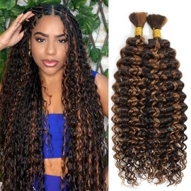 DMKEEP Highlight Bulk Human Hair for Braiding No Weft 100% Human Braiding Hair Professionally Salon Dyeing for Eye-Catching P4/30 20 Inch