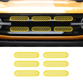 SQQP Front Grill Mesh Grille Inserts Cover Frame Trims Kit 6Pcs Fit for Ford Bronco 2021-2024 2/4 Door Exterior Accessories (Yellow)