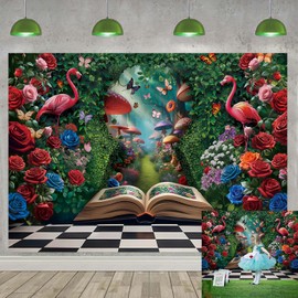 Wonderland Backdrop for Photography Green Leaves Rose Wonderland Tea Party Decoration Background for Kids Newborn Portrait Photo Props (7x5FT（210x150cm）)